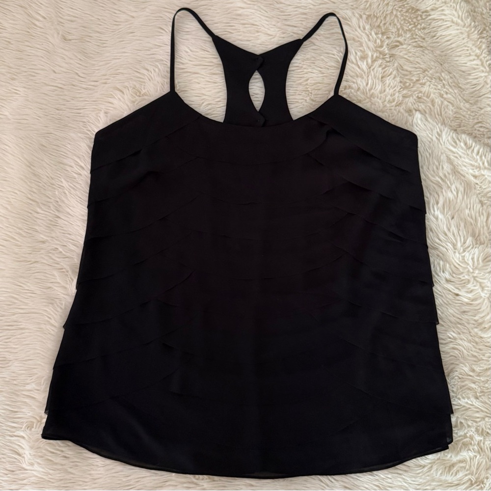 Naked Zebra Black Ruffled Tank Top
